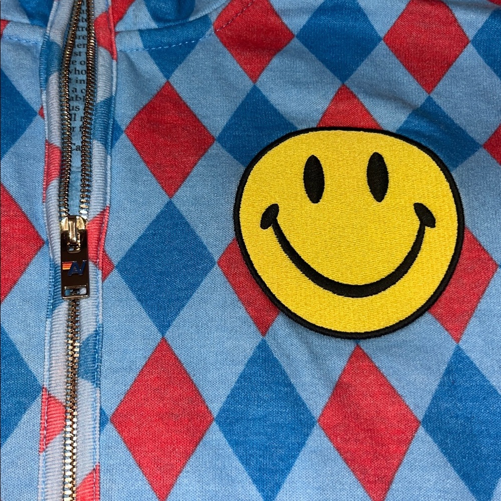 Aviator Nation Red & Light Blue Argyle Half-Zip Smiley Sweatshirt - Picture 5 of 10